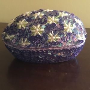 NEIMAN MARCUS EGG TRINKET GIFT BOX WITH BEADS & SEQUINS